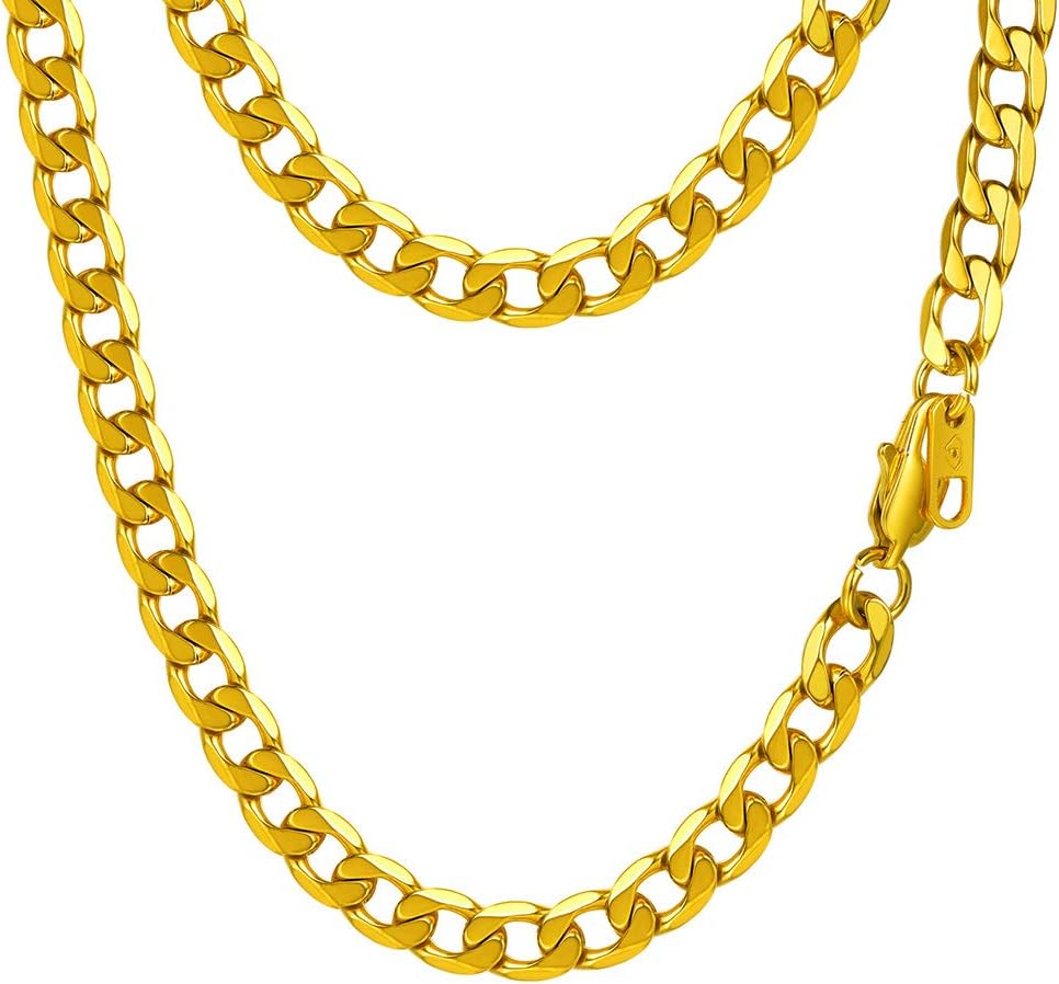 PROSTEEL Men Chains 18K Gold Plated Necklaces for Men Cuban Curb Chains Stainless Steel/Black Neck Link Jewelry for men 6mm Width 24'' Length