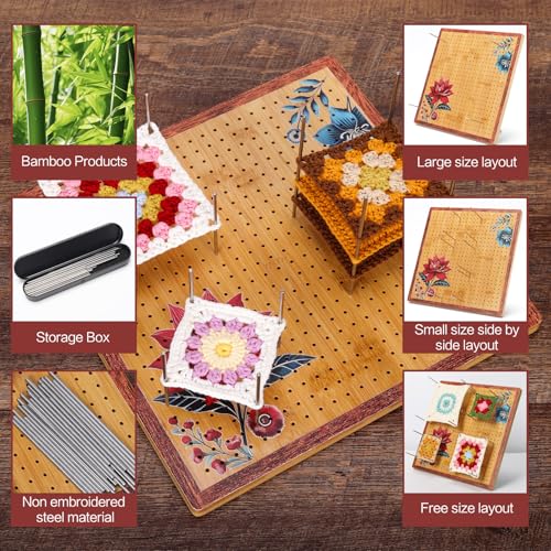 Image of ULOI 13 inch Crochet Blocking Board - Upgraded Style with 4 Tension Rods and 20 Pegs - Blocking Boards for Crochet Projects, Ideal for Granny Square Card Deck Users (Crimson)