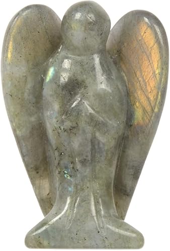 Justinstones Piedra preciosa de labradorita tallada Ángel de la Paz Ángel Guardián de bolsillo Estatua de curación de 2 pulgadas