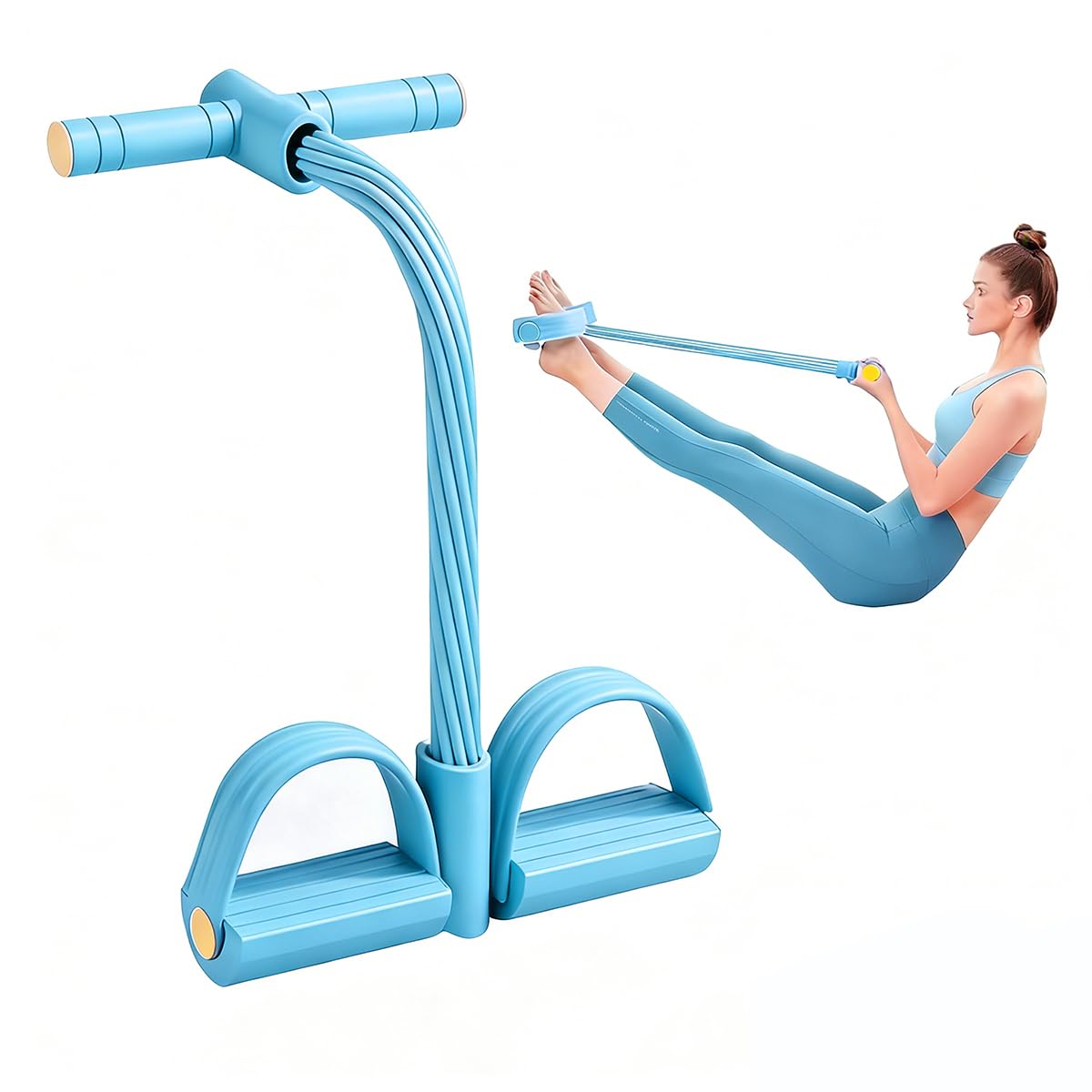 Garegce 6 Tubes Pedal Resistance Band, Sit Up Pull Rope, Abdominal Trainer with Foot Pedal, Full Body Home Workout Equipment for Abs, Legs, Arms, Elastic Band for Slimming, Strength Training-Blue