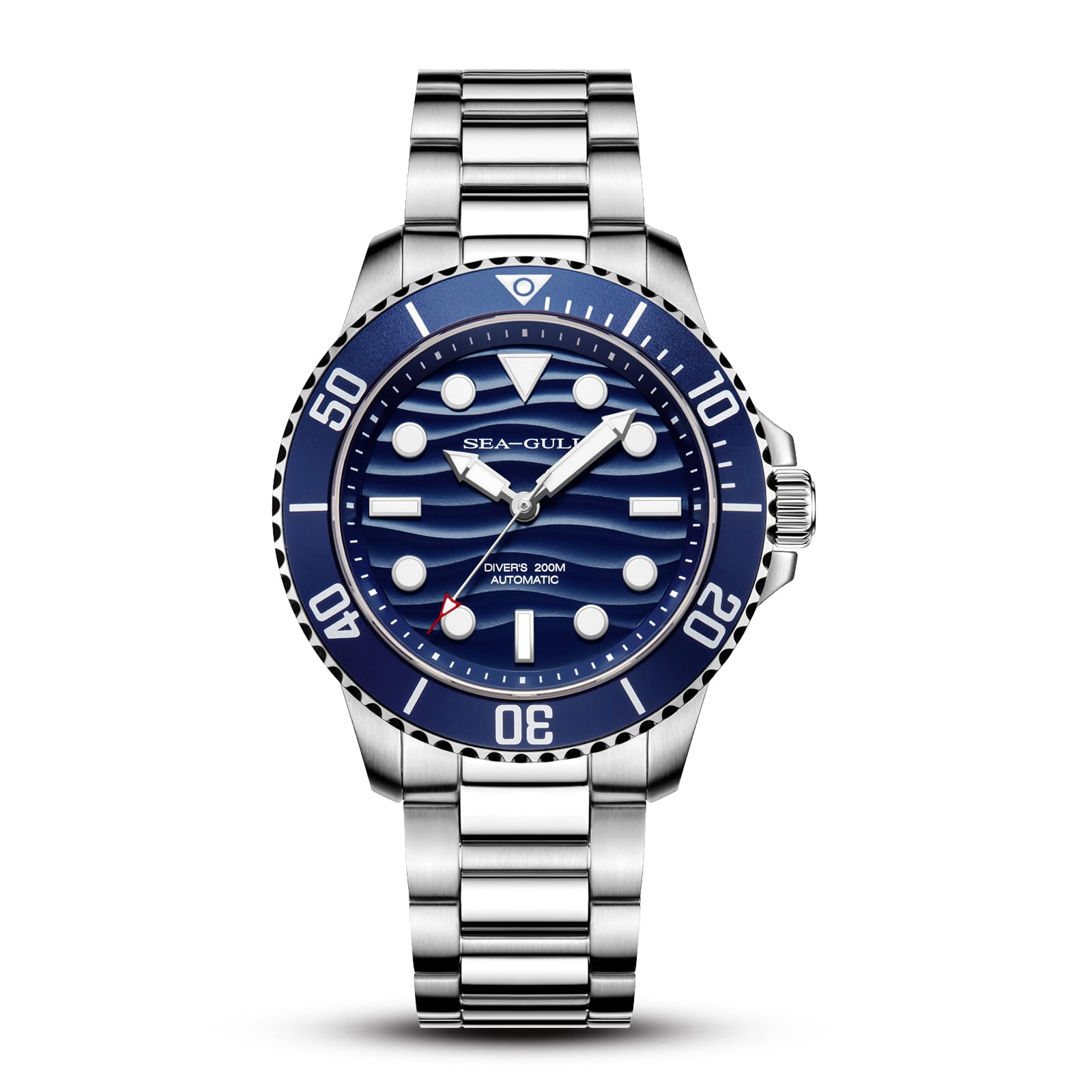 Sea Gull Reloj automático de Buceo para Hombre, Resistente al Agua de 200 m, Cristal de Zafiro, Pulsera de Acero Inoxidable 316L, Caja Trasera grabada de Pulpo