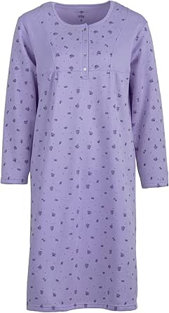 LUCKY tidlöst långärmat nattlinne för dam, prickigt mönster med knappar