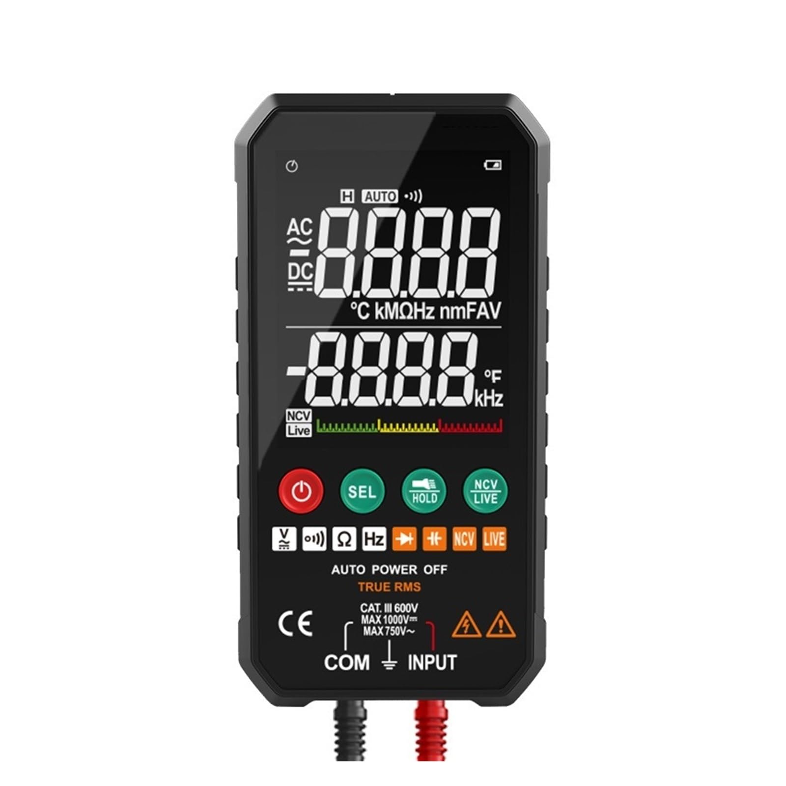 Tester Multimetru Multimetr Cyfrowy Profesjonalny Inteligentny Woltomierz AC DC Auto Zakres True RMS Temp Pojemność Ohm NCV Multimetro Cyfrowy Tester Precyzja Bezpieczny(FY107C)