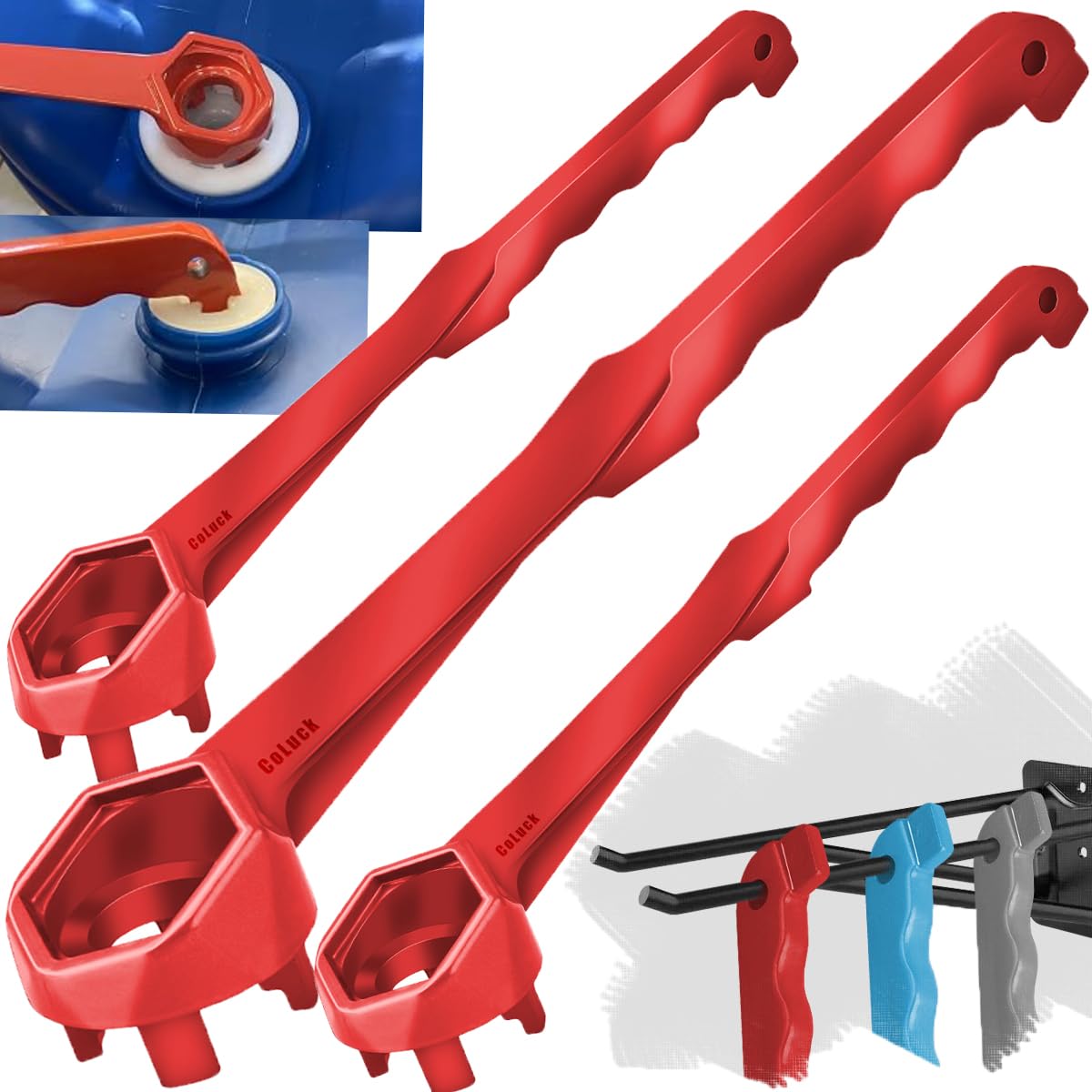 3packs Bung Wrench 55 Gallon Drum 3Pcs, 3-in-1 Drum Wrench Upgraded, Aluminum Barrel Opener Tool for Opening 10 15 20 30 55 Gallon Drum, Fits 2" and 3/4" Bung Cap Red