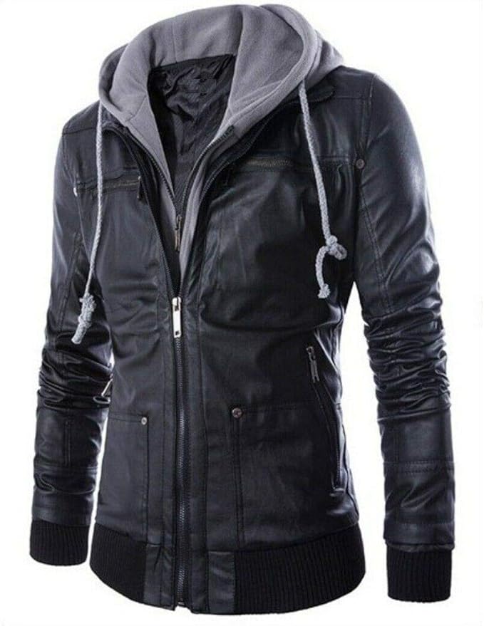 hooded biker jacket mens