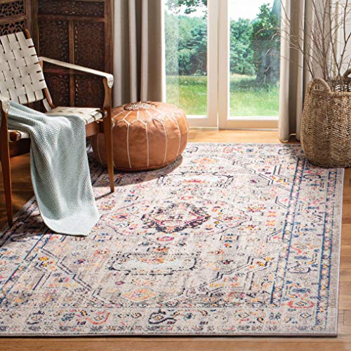 SAFAVIEH Madison Collection Area Rug - 6' x 9', Grey & Blue, Boho Chic Medallion Distressed Design, Non-Shedding & Easy Care, Ideal for High Traffic Areas in Living Room, Bedroom (MAD468F)