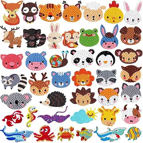 43Pcs 5D Diamond Painting Stickers Kits for Kids,Animal Diamond Painting Stickers by Numbers,DIY Diamond Art Mosaic Stickers,Art Craft Animal Stickers Painting with Diamonds for Kids Beginners