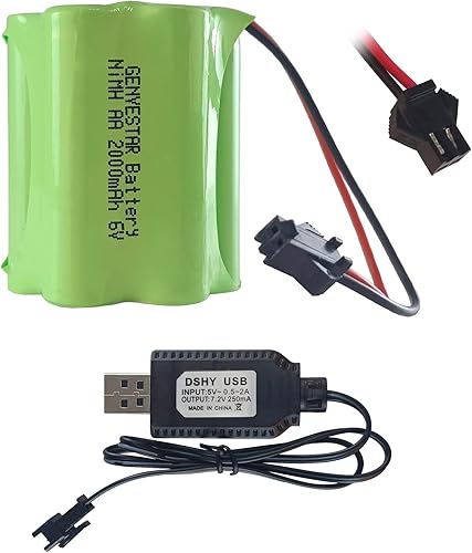 GENYESTAR Paquete de batería de 6 V, batería recargable Ni-MH AA de 2000 mAh con conector SM y cable de cargador USB, adecuado para luz solar al