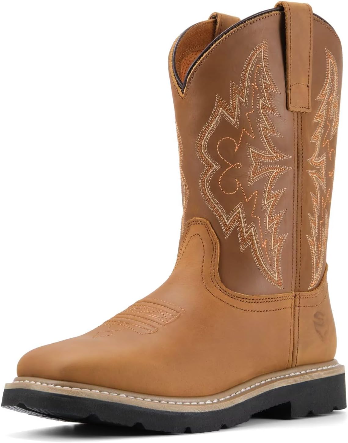 SUREWAY Men's Western Cowboy Boots-Soft Toe,Waterproof Square Toe Work Boots for Men,Comfortable & Durable,Oil/Slip Resistant,Thicker Leather,Rubber Sole,Work Shoes With Embroidered 12 Waterproof Soft Toe-brown