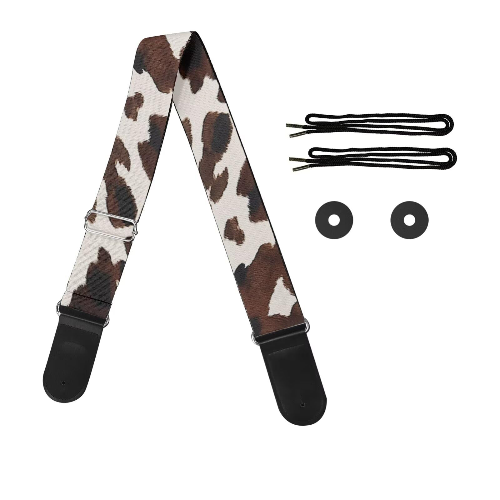 Cozeyat Brown Cow Print Guitar Straps for Guitar,Premium Leather Ends,Softy Hanging Rope Ukulele Guitars Belt,Men Women Guitarist Gifts,Green
