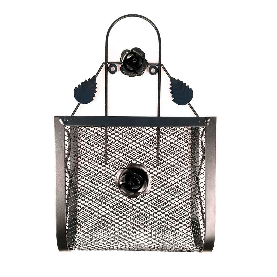 Apka Mart The Online Shop Magazine Holder Wall Mount | Newspaper Stand | Books Organiser – for Living Room, Wall Decor, Organising & for Gifts (Metal – Iron, Color – Black, Size - 14 inch)