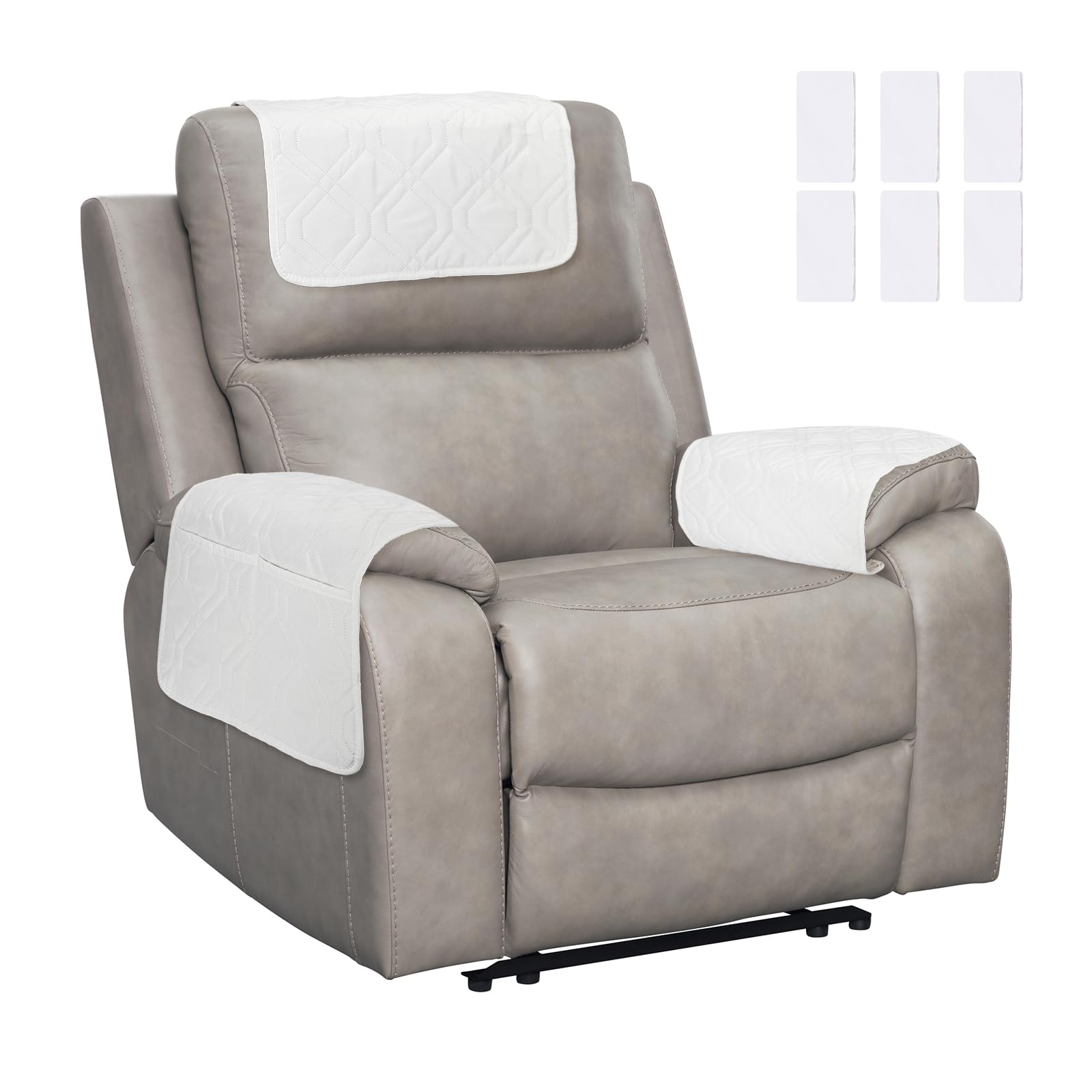 sourcing map 3Pcs Sofa Armrest Covers, Armchair Covers with Side Storage Pocket Waterproof Recliner Chair Protector Anti-Slip Couch Arm Headrest Protect for Home Living Room, Pure White