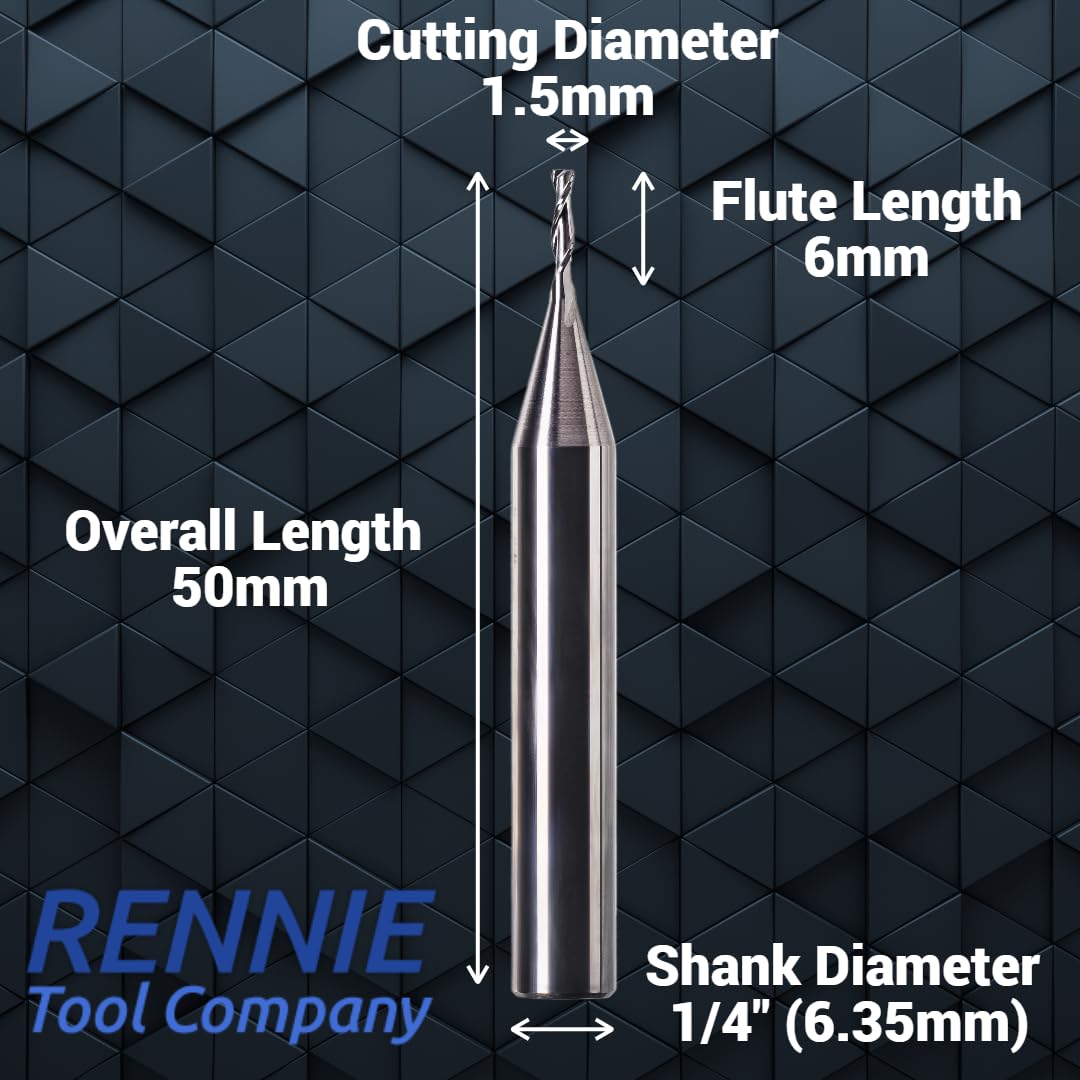 1.5mm x 6mm Flute x 1/4" Shank Solid Carbide Spiral 2 Flute Up Cut Router Bit for Wood Hard Wood, PVC & Acrylic (1.5mm x 6mm Flute) - Image 2