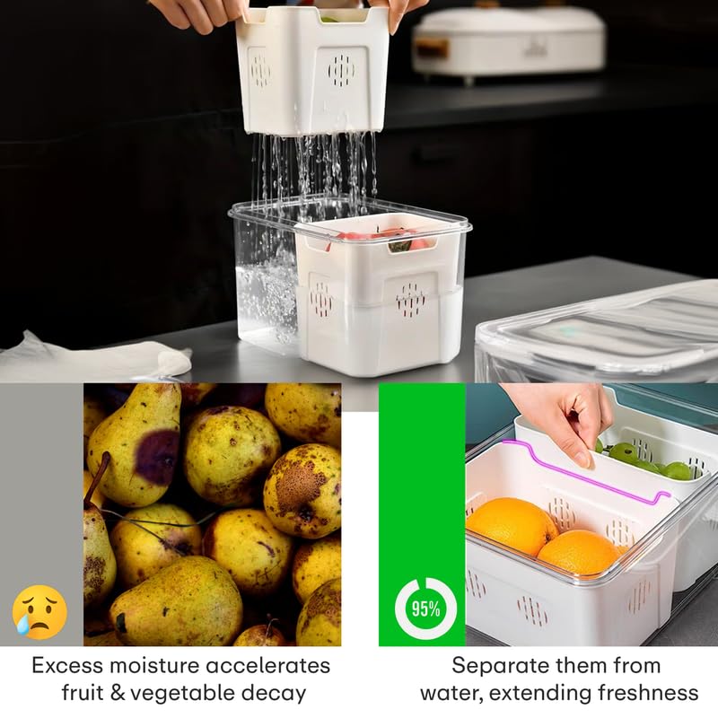 PRIME PICK 2 Compartment PET Fridge Storage Box Food Grade Material Clear Easy View Design with Handles Refrigerator Organizer White Standard Size 4