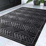 Yimobra Door Mats Outdoor 29.5x17, All-Season Waterproof Outdoor Mats for Front Door Entrance with Drainage Holes, Heavy Duty Non-Slip Doormat for Garage Patio Entryway Indoor, Black Square