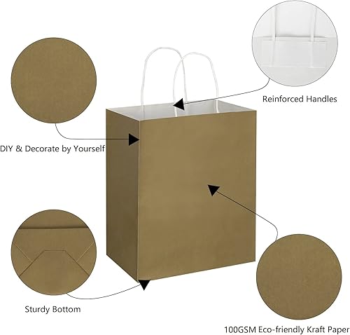 Miniatura 7 de Toovip Cada paquete de 100 bolsas pequeñas de papel kraft dorado y dorado medio con asas a granel