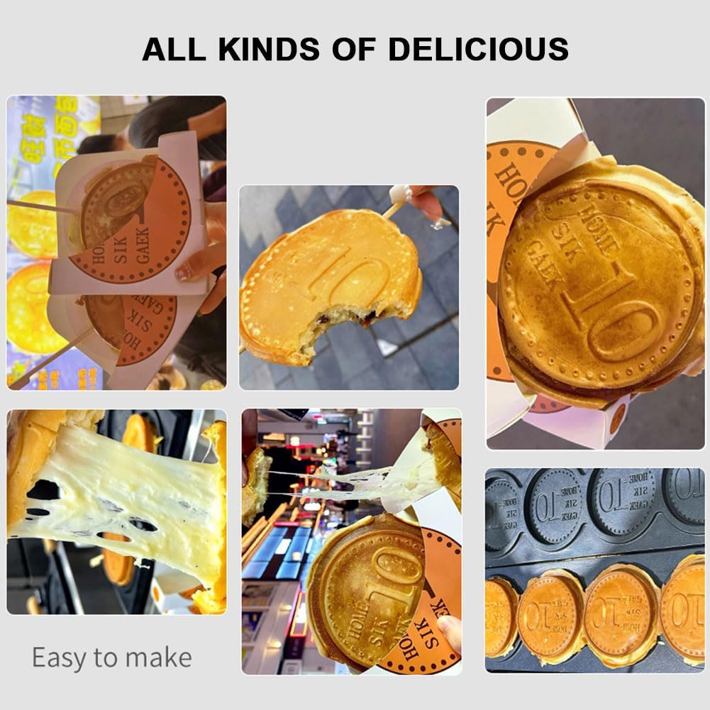 商業用 4 グリッド コイン ワッフル メーカー、タイミングと温度制御機能付き電気ノンスティック