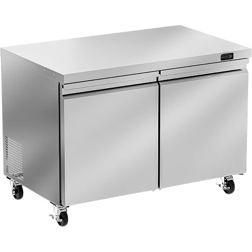 48" W Commercial Undercounter Freezer, 11.1 Cu.ft 2 Door Worktop Under Counter Freezer, Stainless Steel Commercial Kitchen Freezing Equipment for Restaurant, Bar, Shop, etc.