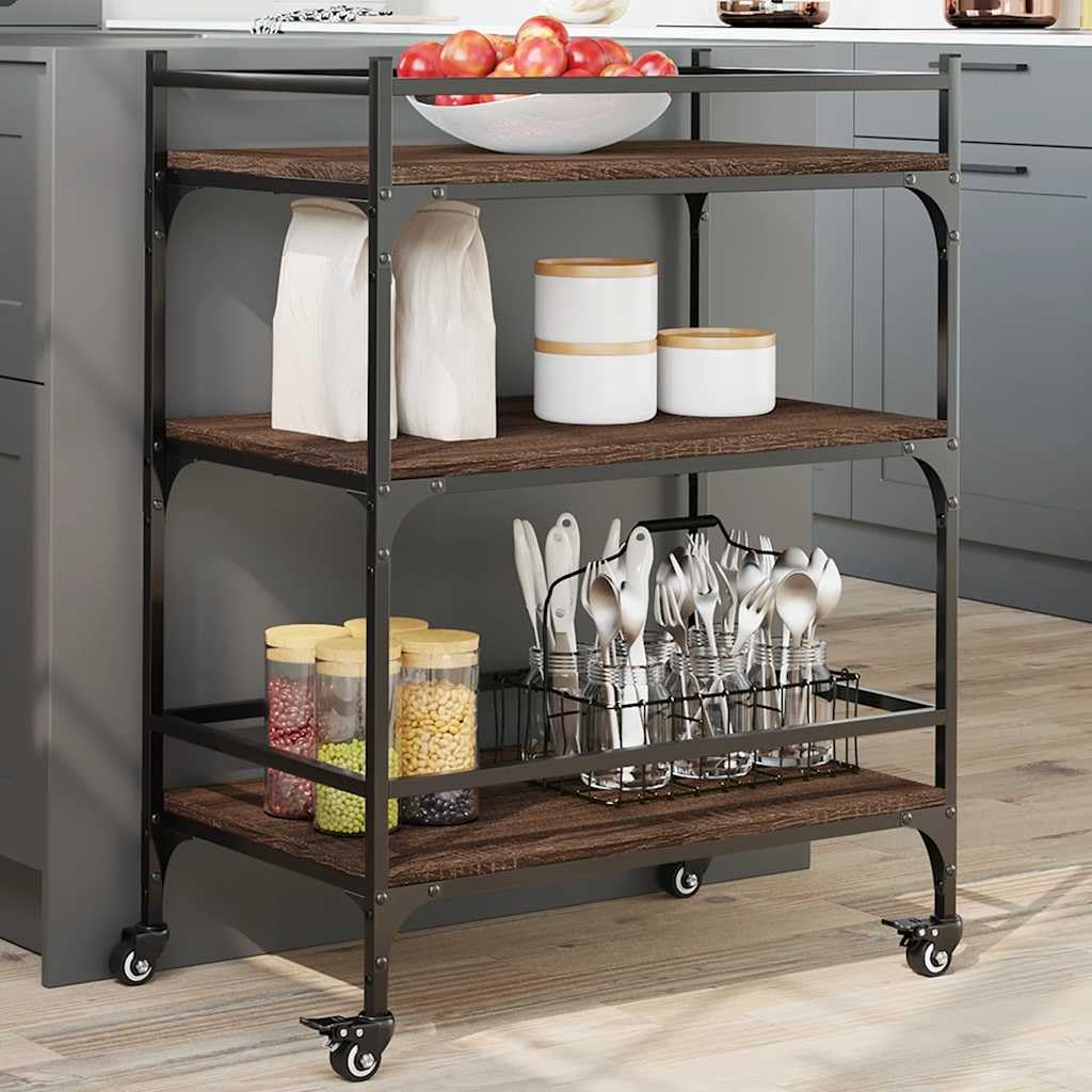 Carrello da cucina in legno di ingegneria marrone, 65 x 40 x 86,5 cm,