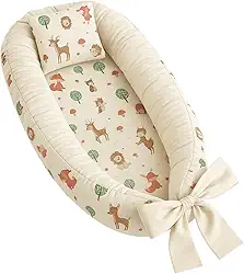 Ninho redutor de berço bebê percal 100% algodão + Almofada Anatomica Estampada Unissex (Raposinha)