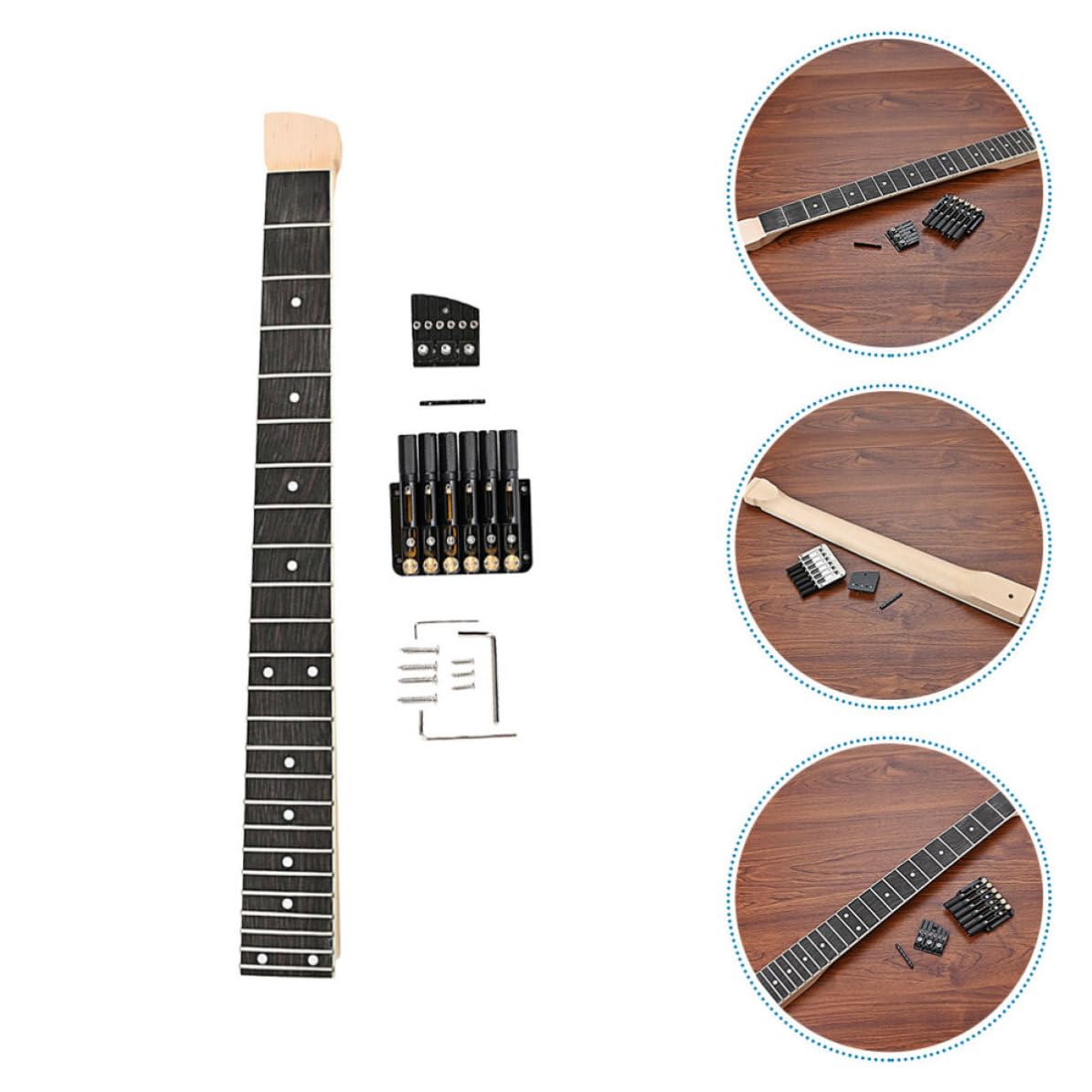 CLISPEED Unlackierter Gitarren Ersatzhals und 6 saitiger Gitarrenbrücke Satz und Metall Kompakt mit Glatter Oberfläche für E gitarren Reparatur und Selbstgemacht