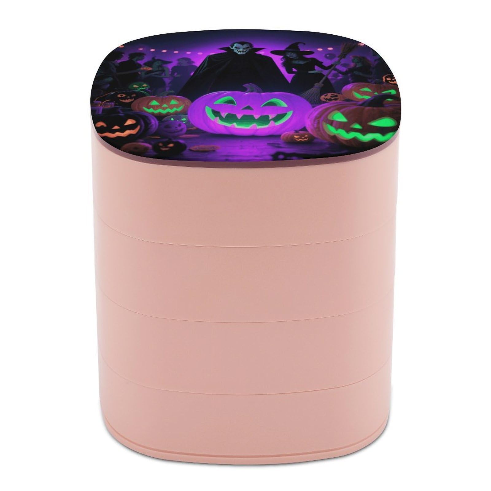 VstaDank Art Halloween Jewelry Box with Mirror 4-Layer Rotating Jewelry Tray Case Portable Jewelry Case Trinket Boxes Trinket Cases Travel Jewelry Organizer Earrings Storage Box