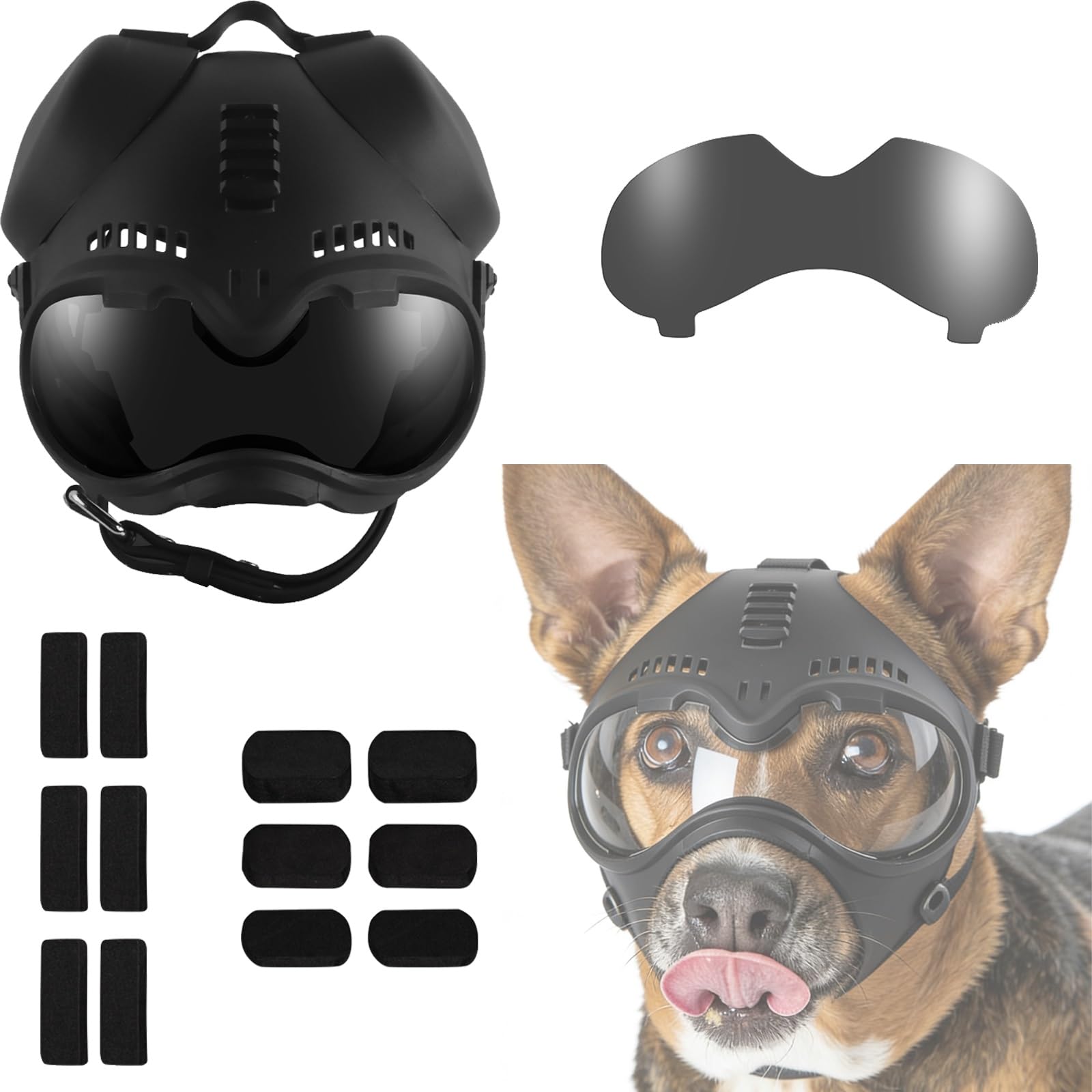 Casque tactique pour chien moyen avec lunettes de protection et rail picatinny pour grand chien