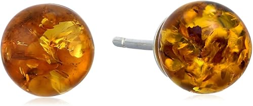 Pendientes de bola pequeños de ámbar miel y plata de ley 0315in