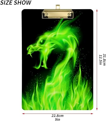Miniatura 3 de Portapapeles de dragón verde, diseño de moda, portapapeles de plástico tamaño carta para estudiantes, niños, mujeres y hombres, tablero de clip