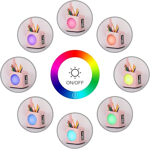 Miniatura 2 de wanjiaone Lámpara de escritorio LED con reloj luz nocturna que cambia de color lámpara de estudio con soporte para bolígrafo luz de escritorio con