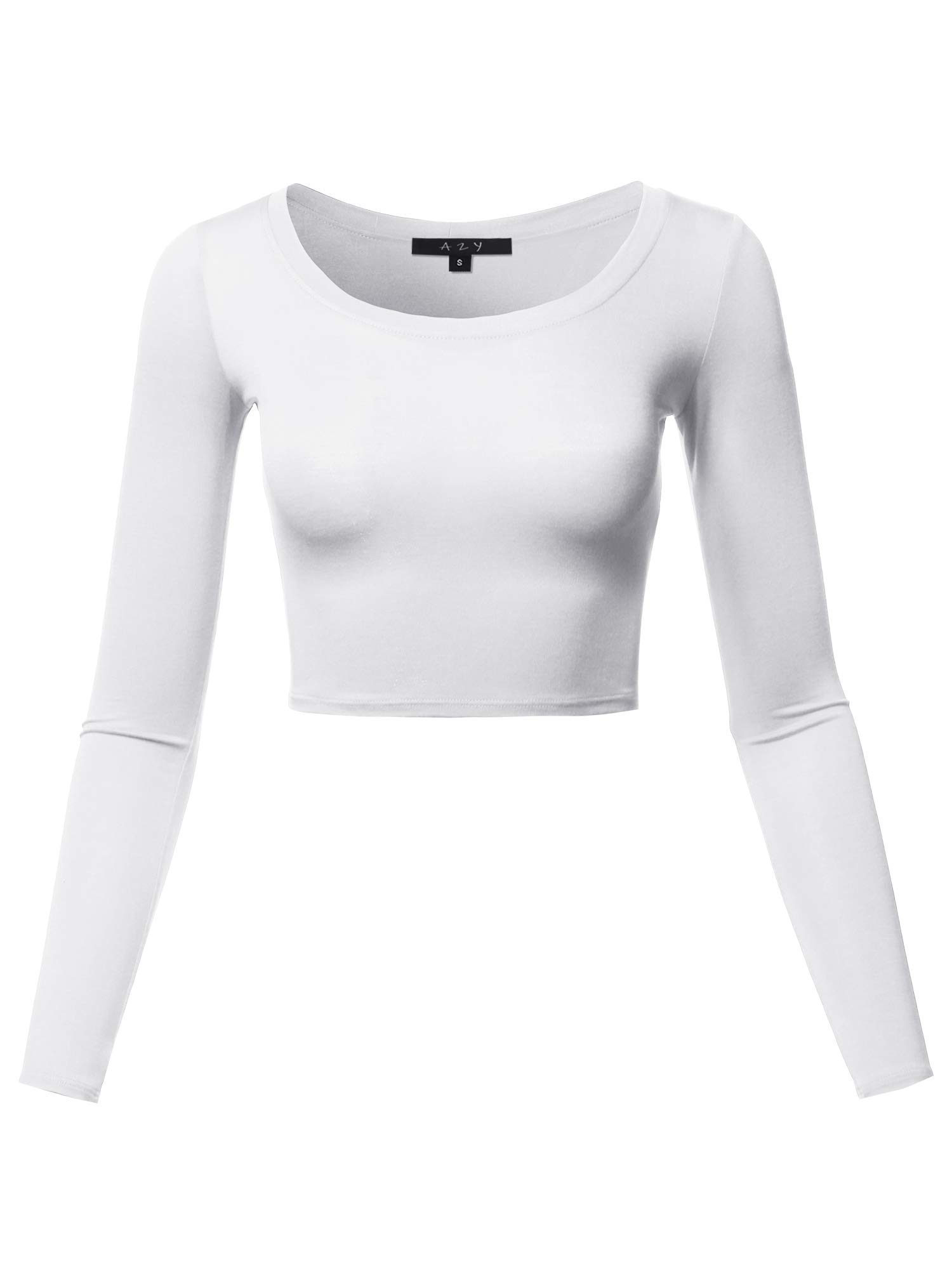 Women's Basic Solid Stretchable Scoop Neck Long Sleeve Crop Top