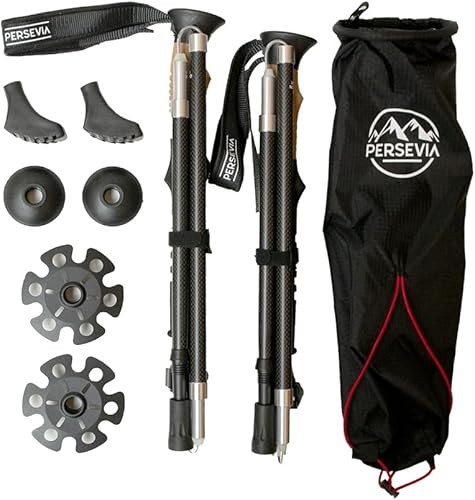 Miniatura 2 de Bastones de senderismo de fibra de carbono  Bastones de senderismo plegables ultraligeros con agarre de corcho, cierres rápidos de giro, longitud