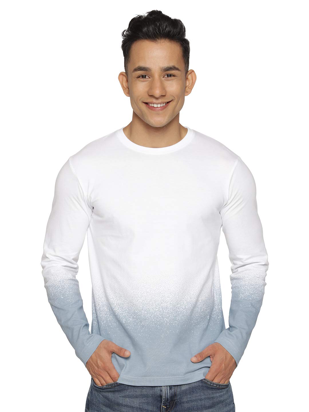 The Souled Store| Round Neck Grey Grunge Mens and Boys | Solid 100% Cotton Full Sleeve T-Shirts White Color