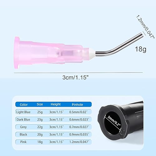 Vista 34 de JMU 100 puntas de dispensación dobladas de 0.65 oz, aguja dispensadora de punta roma, puntas de aguja de riego oral desechables predobladas