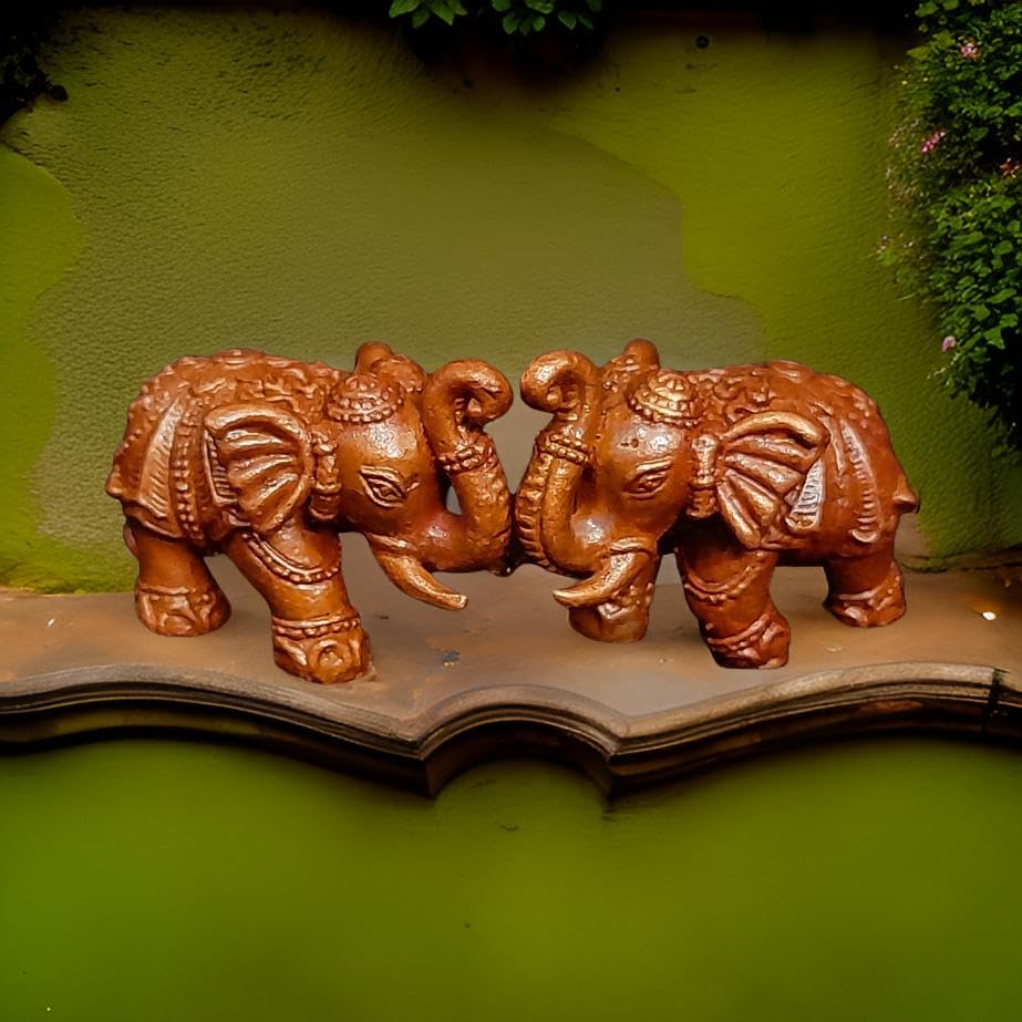 Image of Copper Idols India, 1 inches, Handmade Paired Elephant Idol 60 Gram, Patina Antique Finish, Pack of 2 Piece
