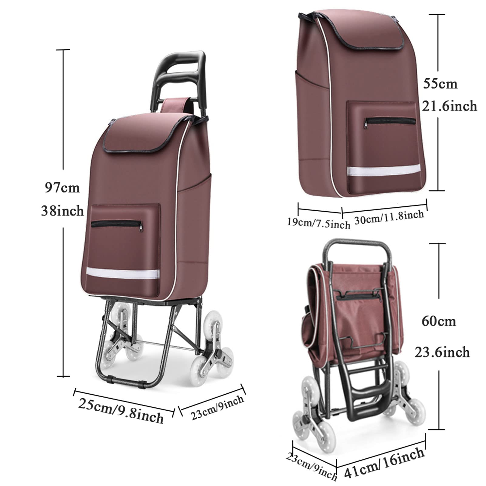 Carrello per la spesa per salire le scale, resistente, impermeabile, con striscia di sicurezza riflettente, portatile, durevole, ideale per shopping e commissioni