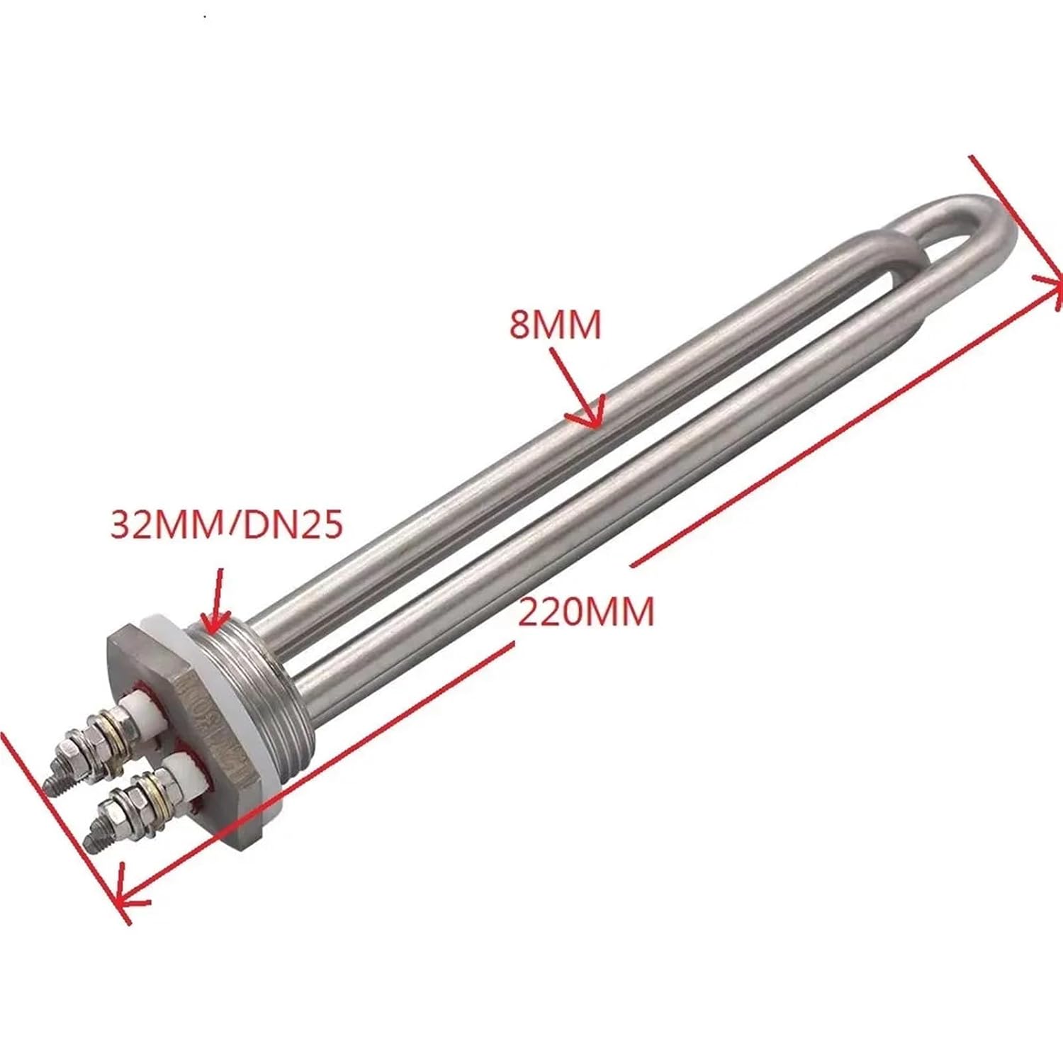 DC Water Heater 48V 3000W/1200W/1500W DN25 Immersion Heating Element 1Inch Tubular SUS304 1Pcs(with Accessory,48V_1200W)