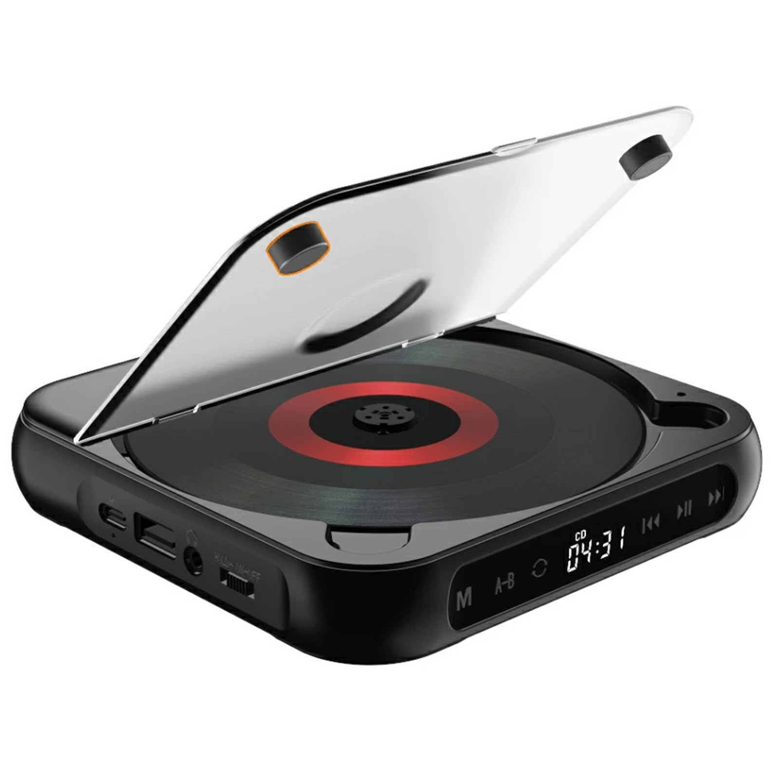 Lettore CD portatile Supporto Bluetooth, 2000mAh Hi-Fi Sound, 5.3 Bluetooth Tipo-C Batteria, MP3/CD/CD-R di ricarica, Supporto leggero Lettore musicale da viaggio con modalità