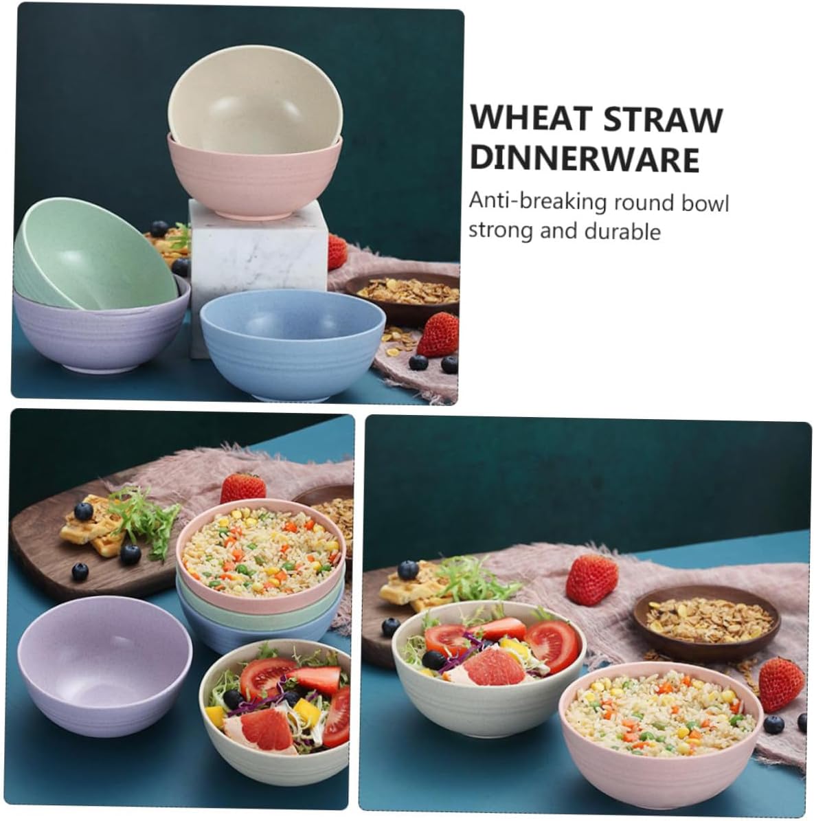 Uonlytech 10pcs Wheat Straw Rice Bowls, round Anti-breaking Xmas Dinnerware image 2