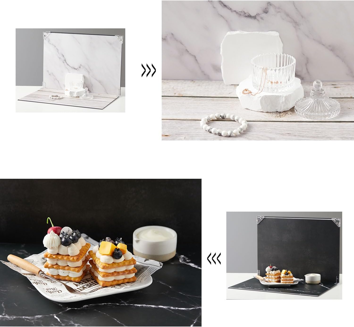 Lot de 10 Toiles de Fond pour Photographie - 30 x 40 cm - Papier de Fond Double Face - 20 Motifs - Carton Réfléchissant pour Aliments, Bijoux - avec Sac de Rangement