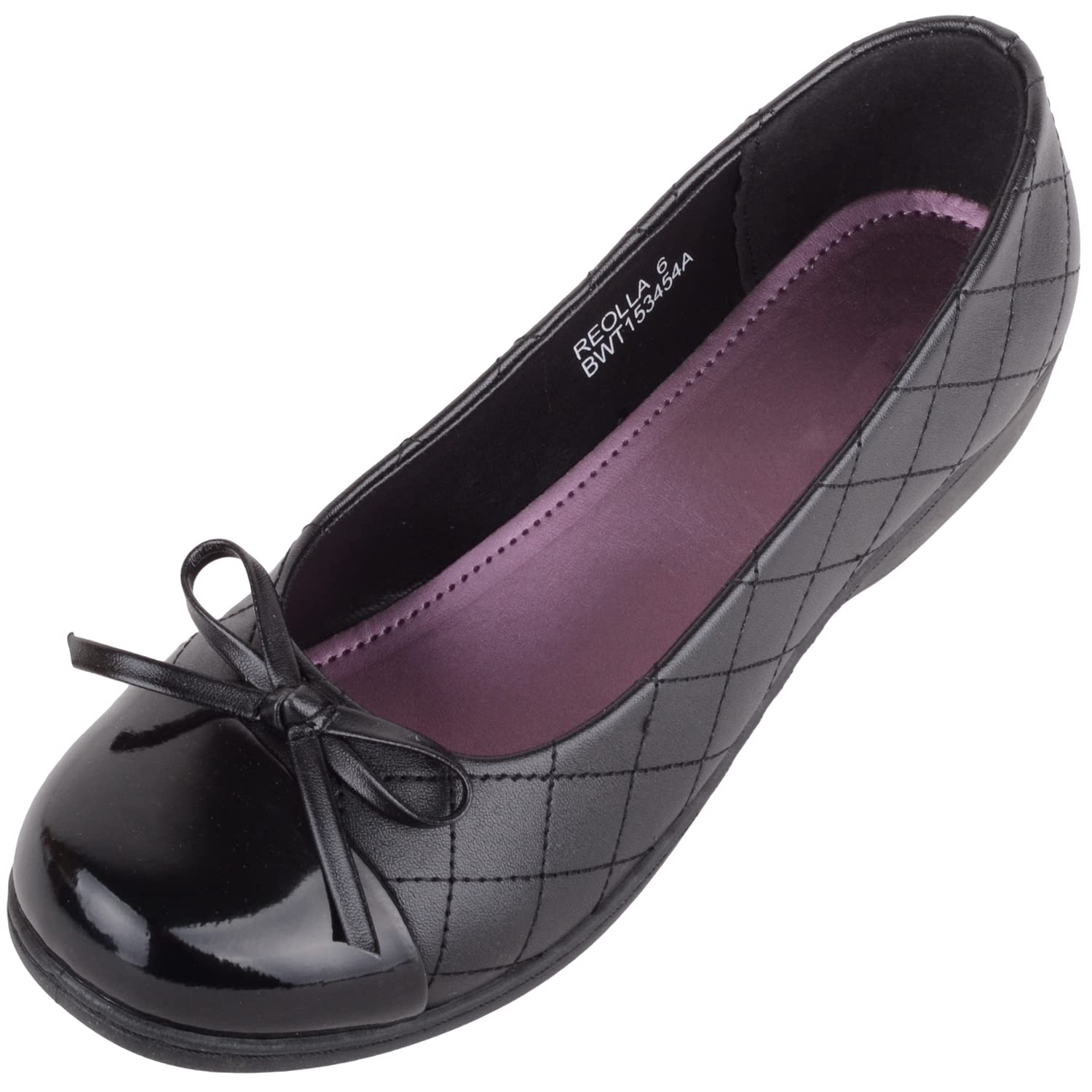 ABSOLUTE FOOTWEAR Zapatos para mujer con estampado de diamante acolchado de piel sintética para trabajo escolar