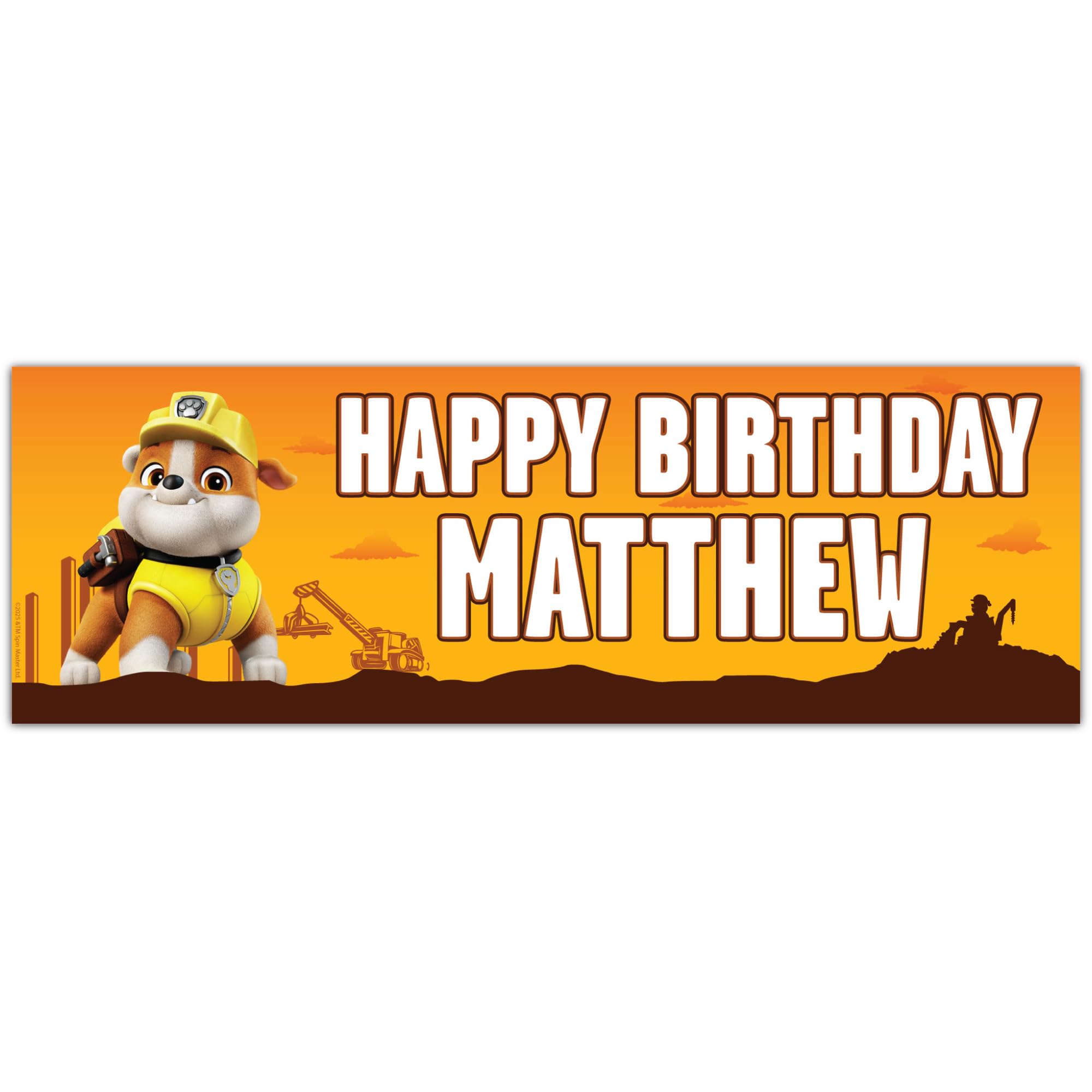 Paw Patrol Birthday - Rubble Personalised Banner Wall Sticker (90cm width x 30cm height)