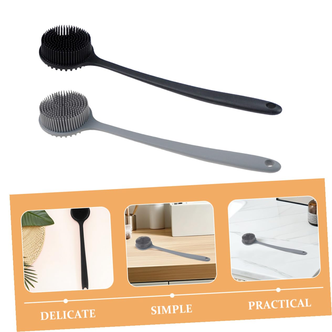 POPETPOP 2 Stück Silikon Rückenbürste mit Langem Griff Langlebiger Flexibler Körperschrubber für Dusche und Massage Tragbar Ergonomisch für Rücken Nacken Ganzkörperreinigung Hautpflege