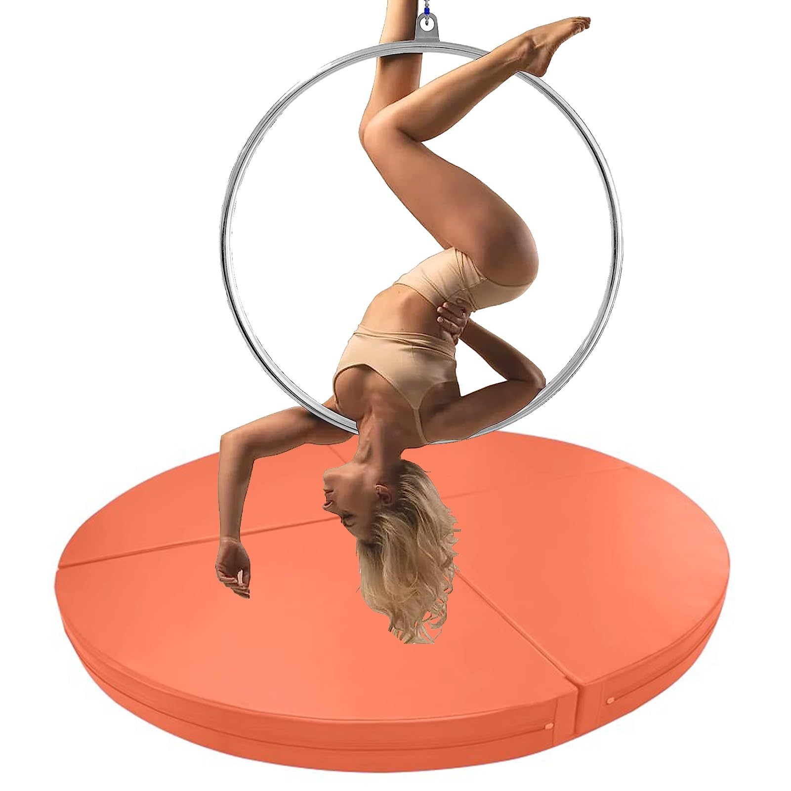 ASerZenith Floor Aerial Hoop Crash Mat 3cm/5cm/10cm Thick, Home Folding Pole Crash Mat, Shock Absorption Anti-Collision Circular Pad for Lyra Hoop/Stripper Pole,Orange-120cmx10cm