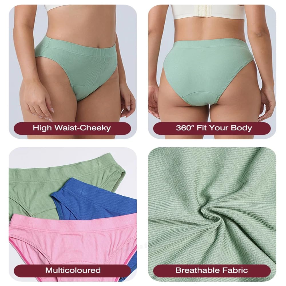 4Er-Pack Periodenhosen für Starke Blutungen Menstruations-Slips aus Baumwolle Saugfähige Postpartum-Höschen für Teenager-Mädchen auslaufsichere Unterwäsche Atmungsaktive Unterhosen Mehrfar