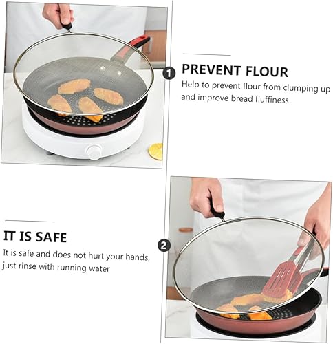 Miniatura 9 de SOLUSTRE Tapa de cocción de pantalla reforzada colador de aceite en polvo alambre para salpicaduras horneado redondo resistente con tamiz de acero