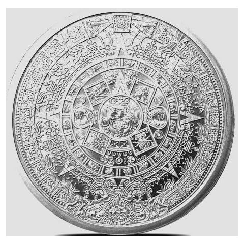 kwg77 AZTEC / MAYAN CALENDAR FINE SILVER COIN 1 troy oz intricate DETAIL .999 pure, collectors piece, unique and rare artistic pure silver 1 x 1 oz 39 mm coin... with AZTEC WARRIOR on reverse Cover