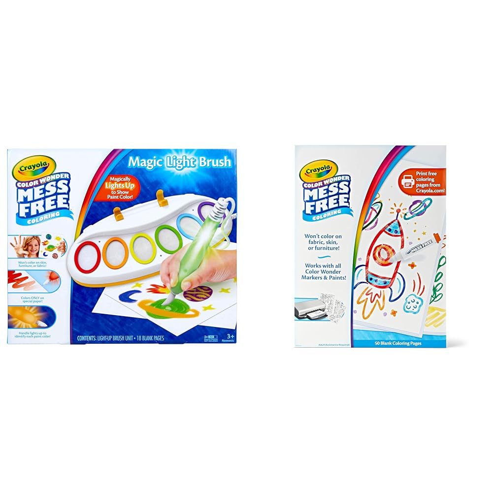 Color Wonder Magic Light Brush Paint Station with 6 Colors, 18 Sheets & 50-Count Blank Co…