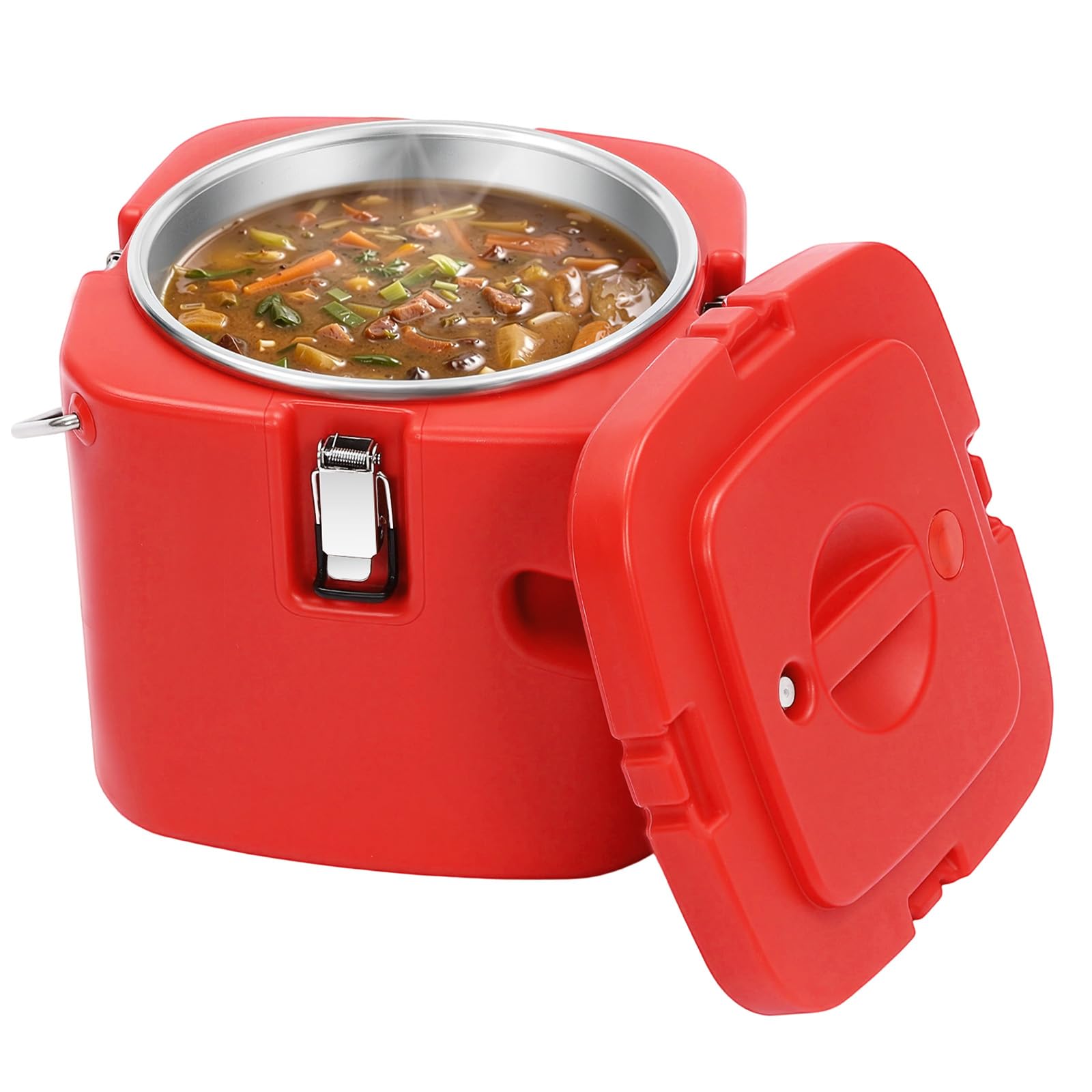 Ginelm 9.5L/2.5 Gallon Insulated Soup Container Pot, Portable Lunch Warmer for Work, Commercial Hot Food Box for Catering Restaurant Canteen Home (Red)