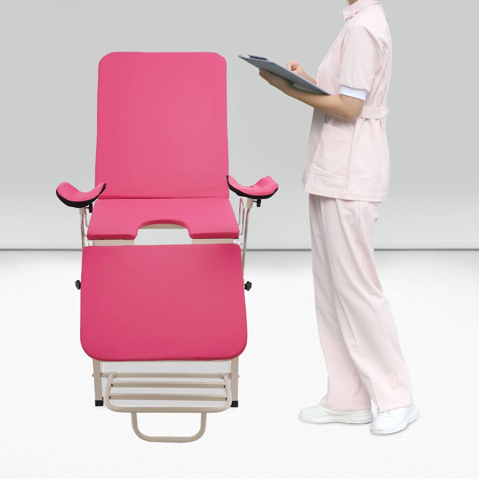 Silla/Cama de Examen Ginecológico para Sala de Parto, Ángulo Ajustable, Reposabrazos Ajustables en Altura, Capacidad de Carga 150 kg, Ideal para Hospitales y Clínicas (Rosa)